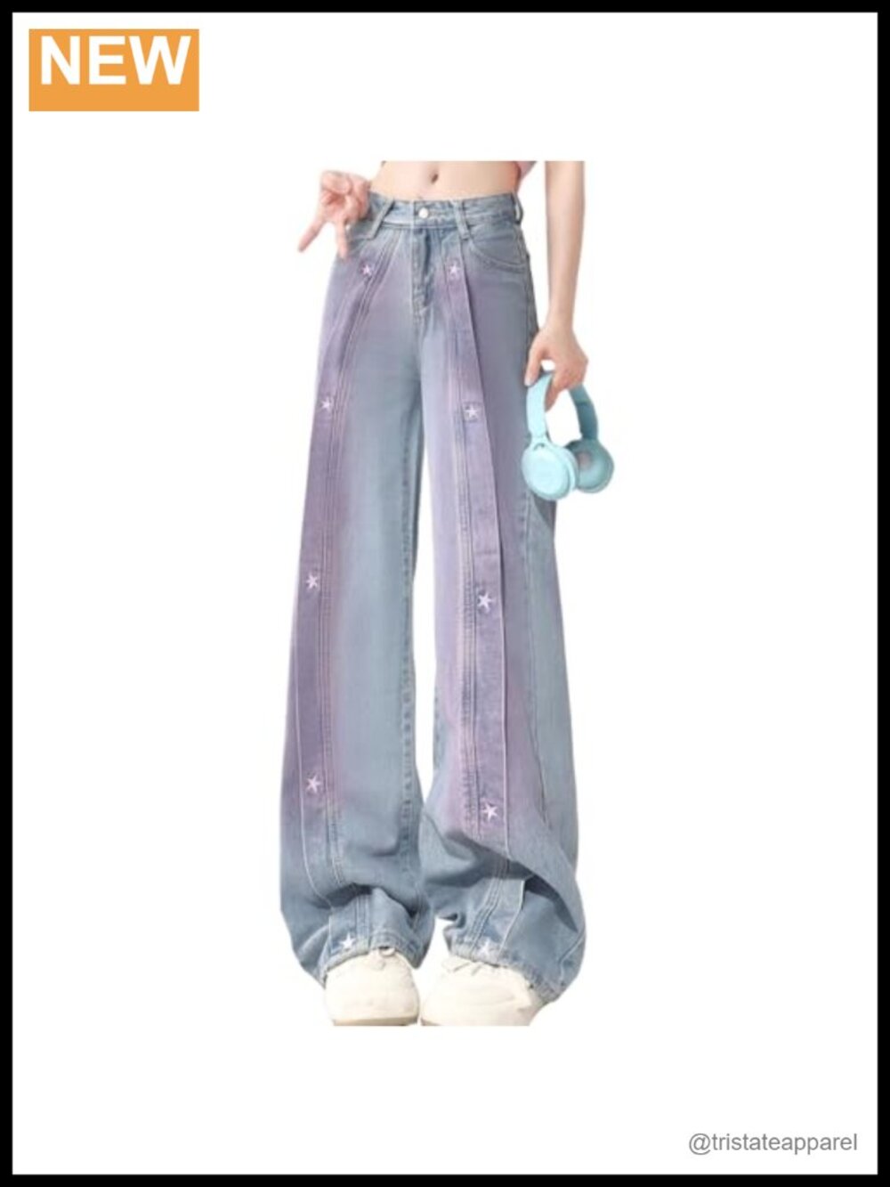 Women's Baggy Wide Leg High Waisted Jeans Y2K Star Embroidered Denim